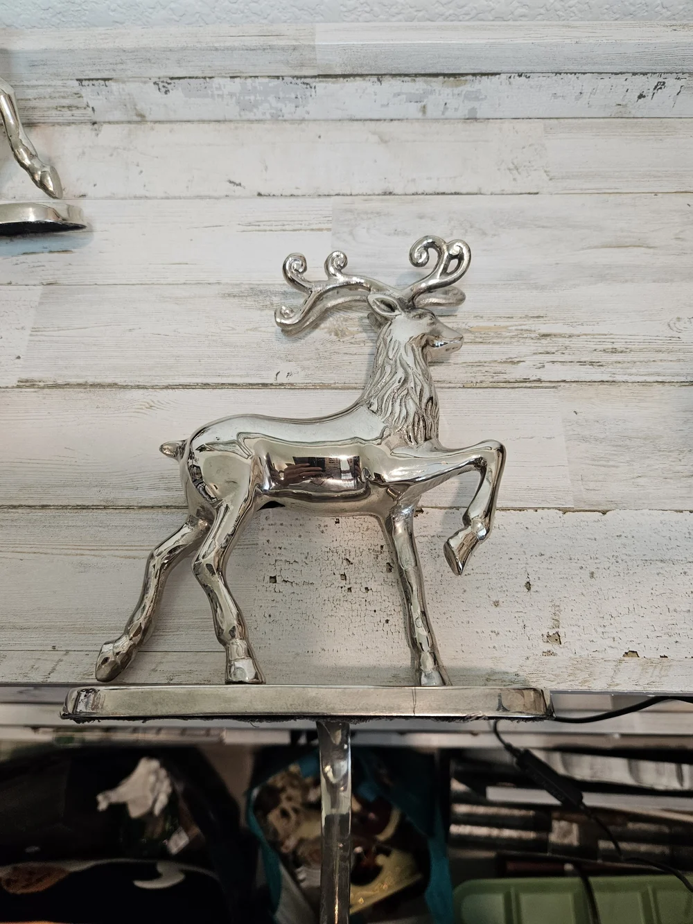Set of 2 chrome Christmas Holiday Reindeer Stocking Holders.